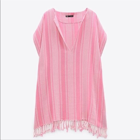 Zara Kaftan coverup fringe short cotton dress small medium